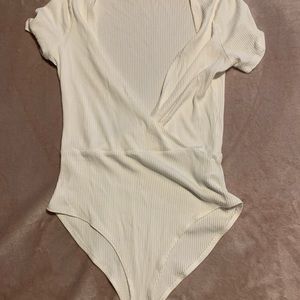 White V neck cross body suit